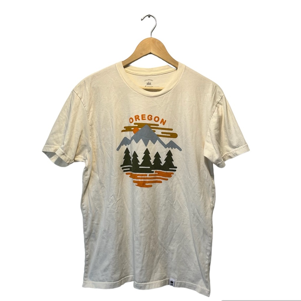Oregon tshirt, mountains and trees graphic tee, men’s size large, cream